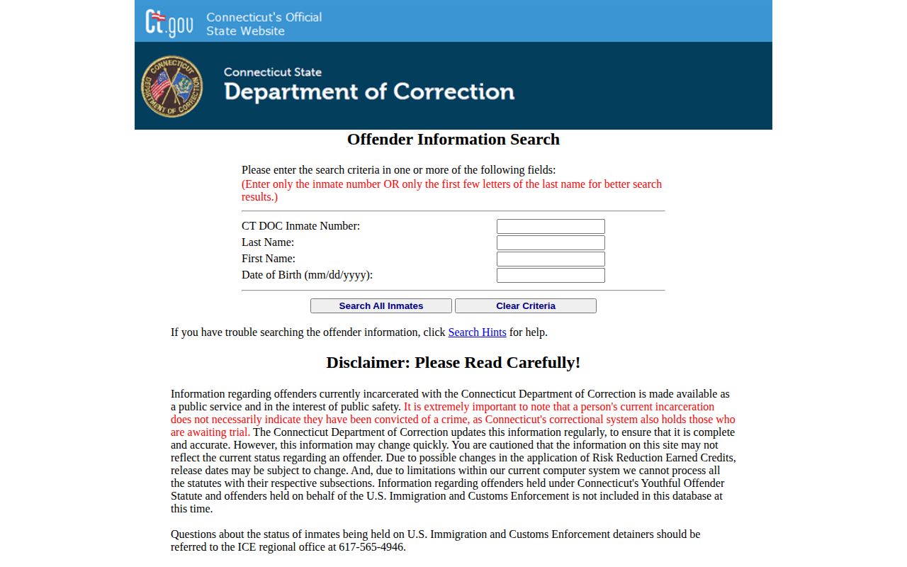 Bridgeport Correctional Center inmate release record search portal