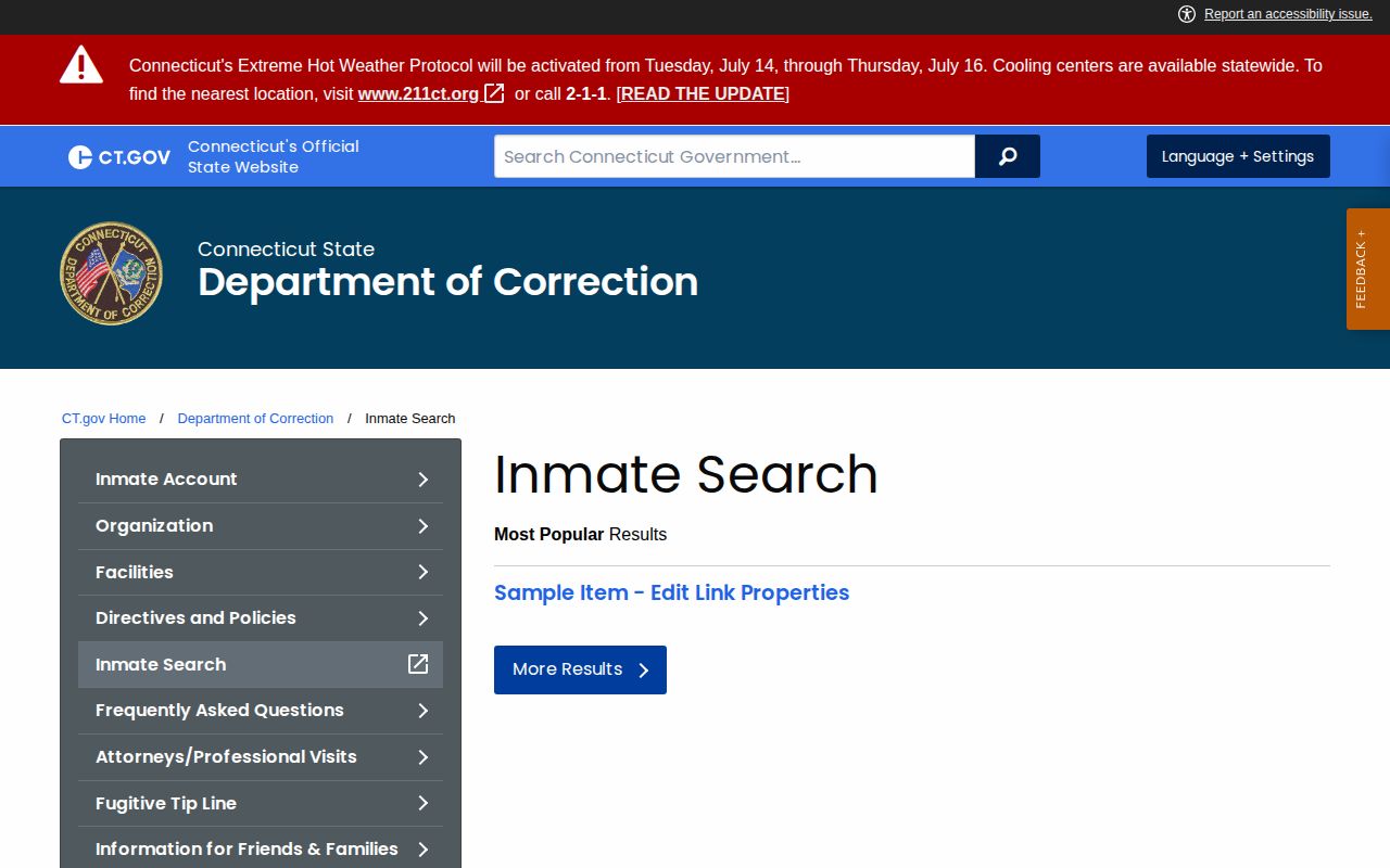 Bridgeport Correctional Center release search through CT DOC