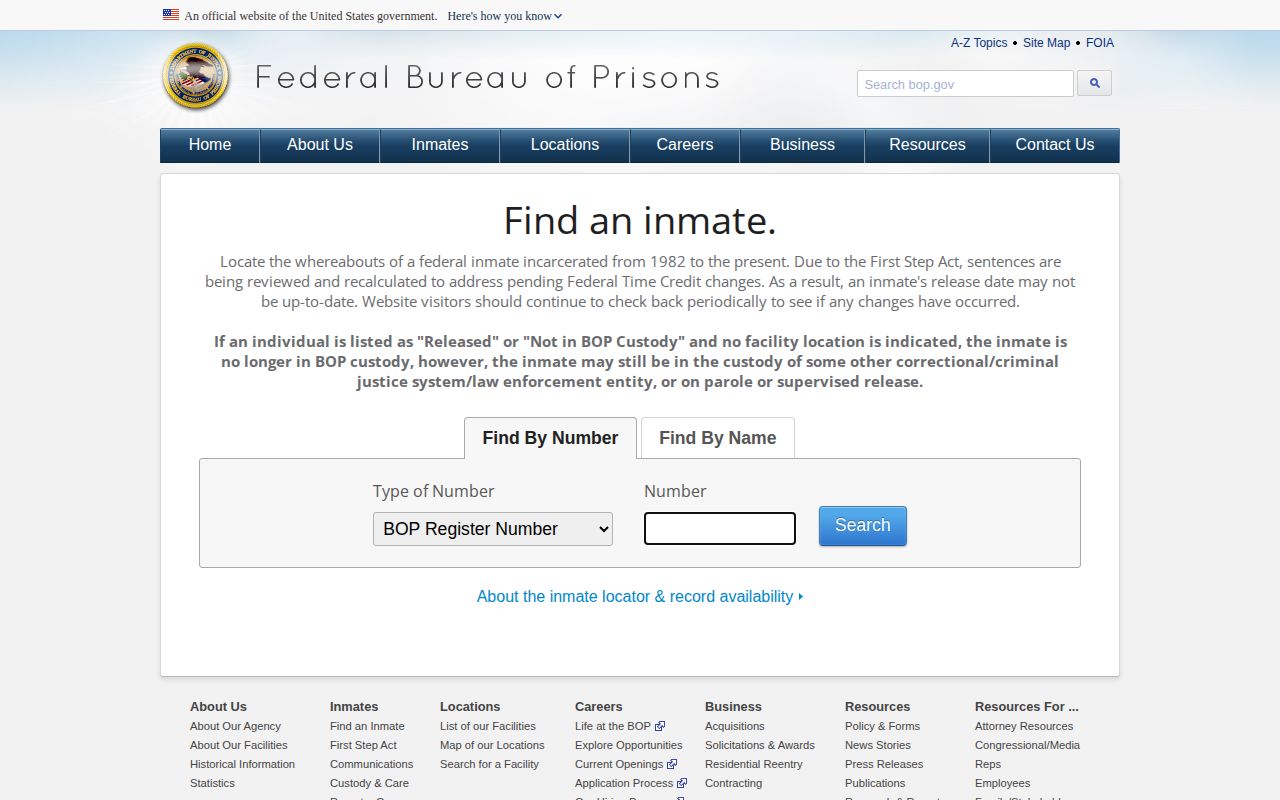 BOP inmate locator for FCI Danbury release confirmation