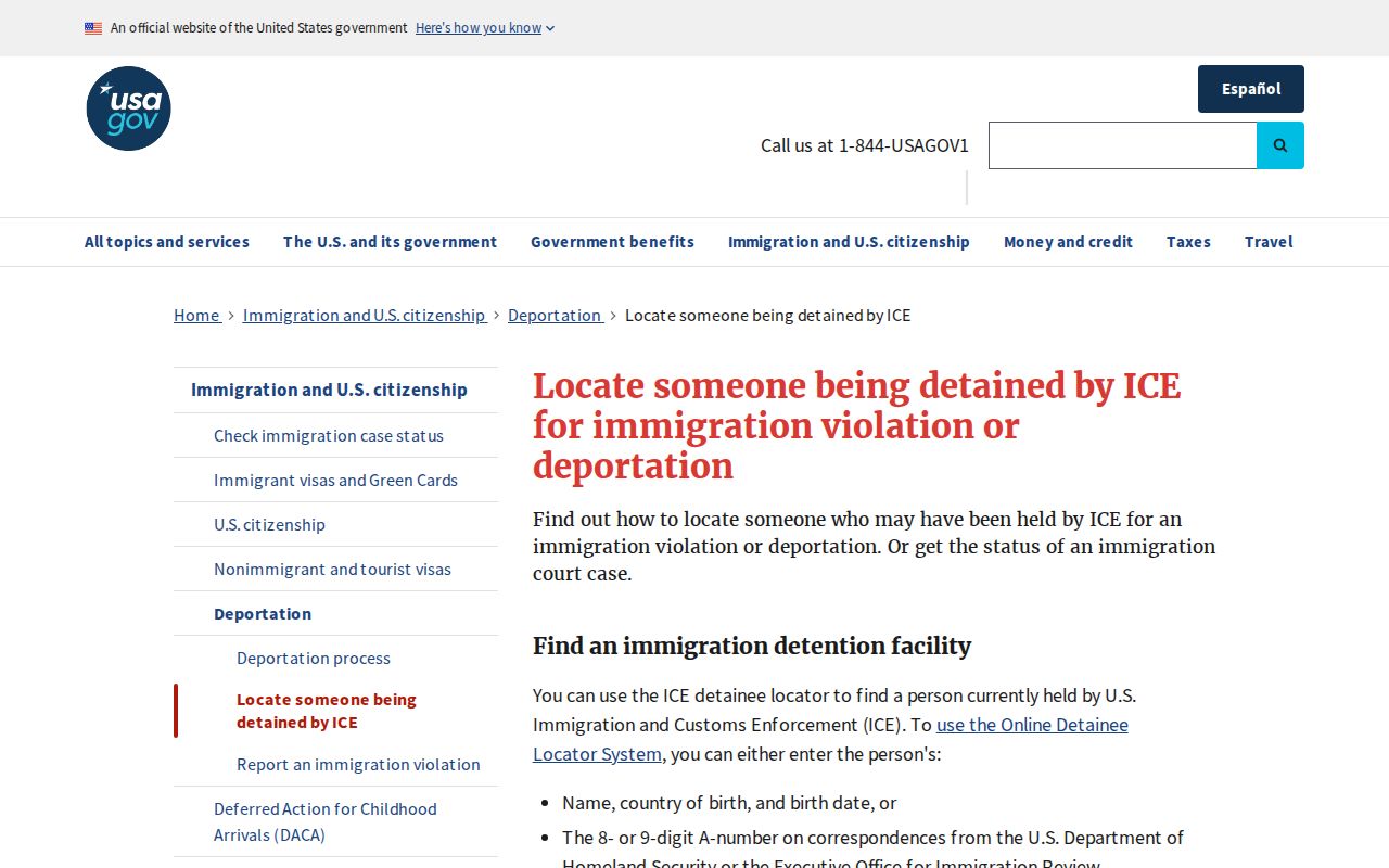 USA.gov ICE detainee locator guidance after a Danbury release
